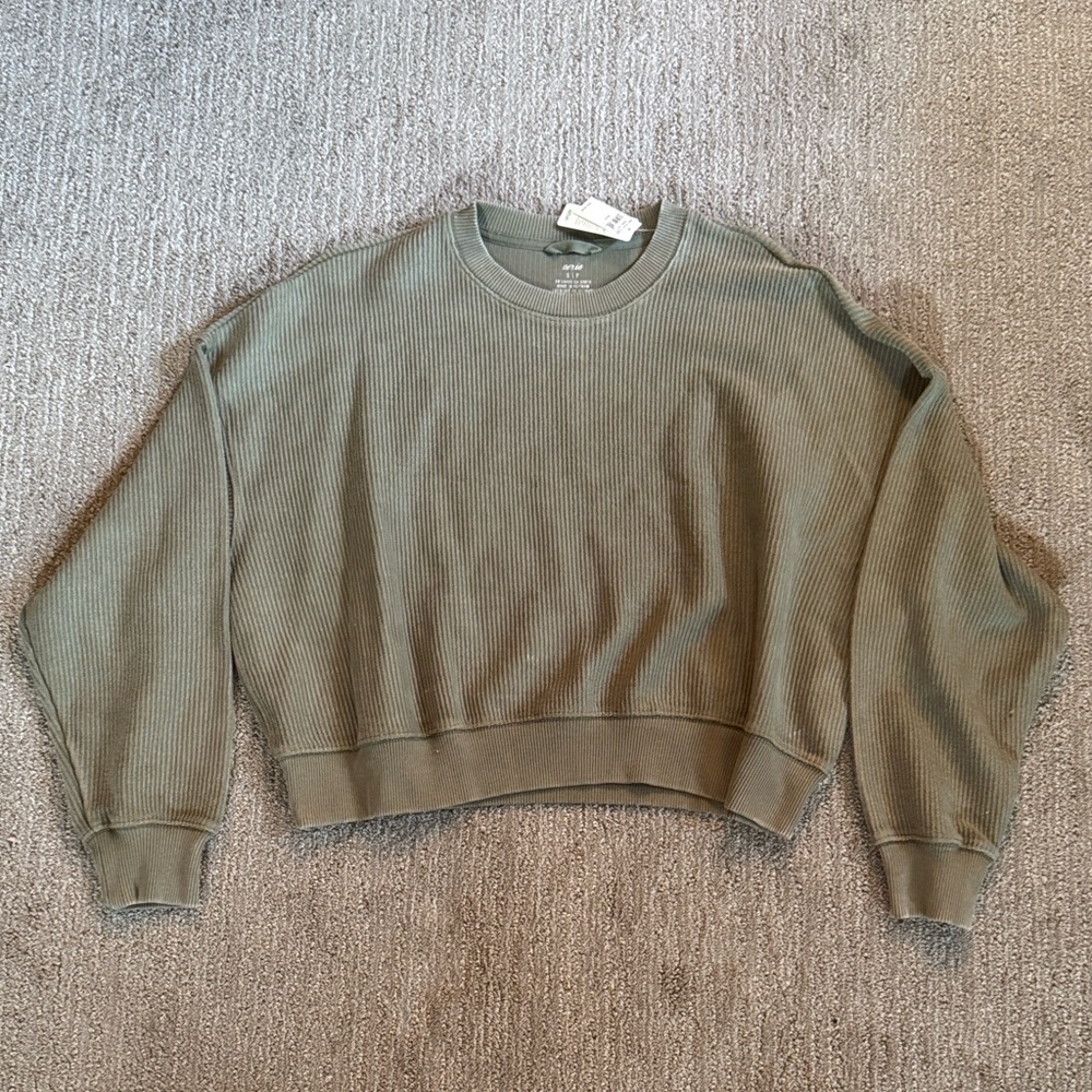 aerie Olive Green Ribbed Cropped Sweater